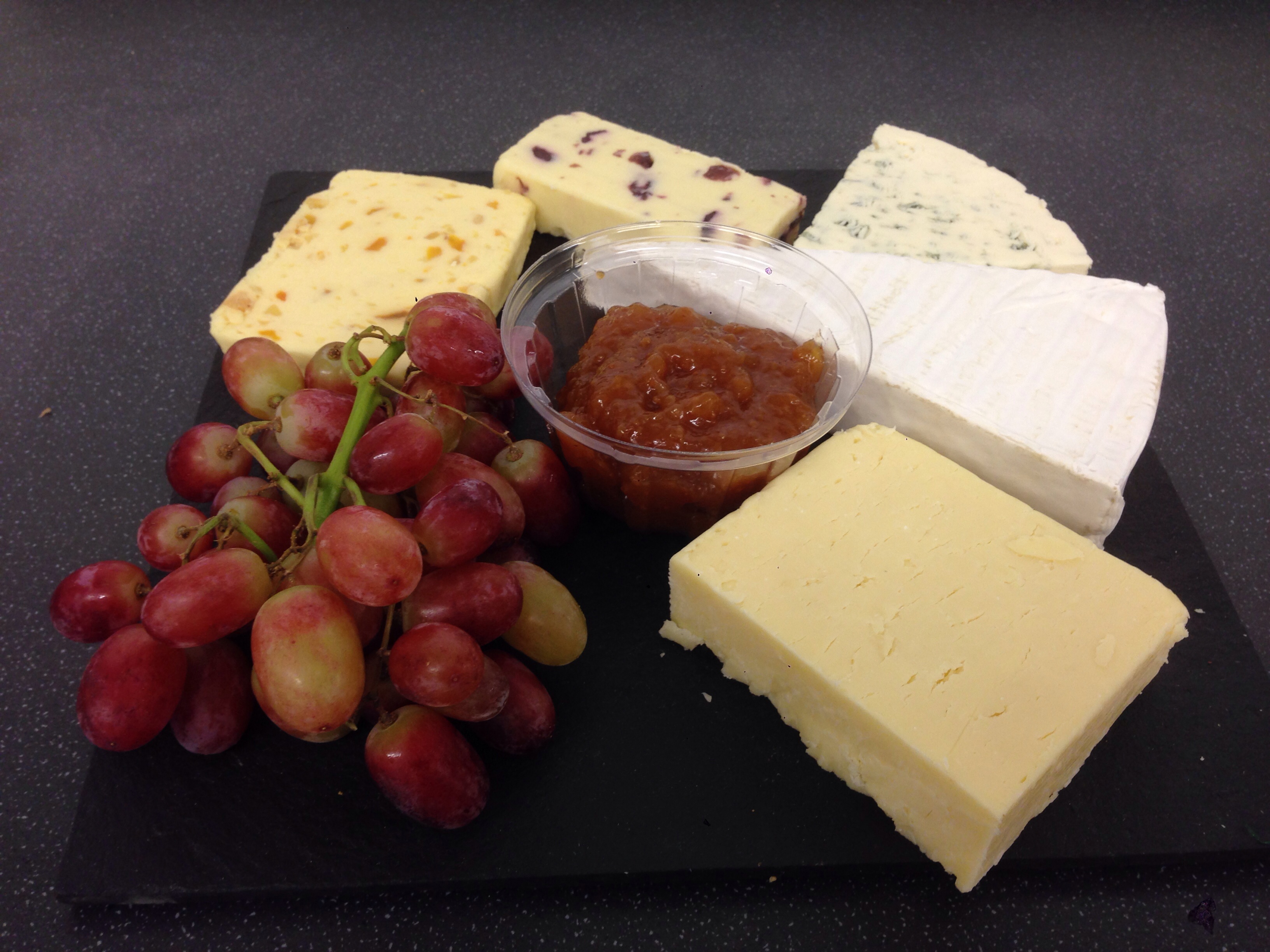Cheese board and plum chutney